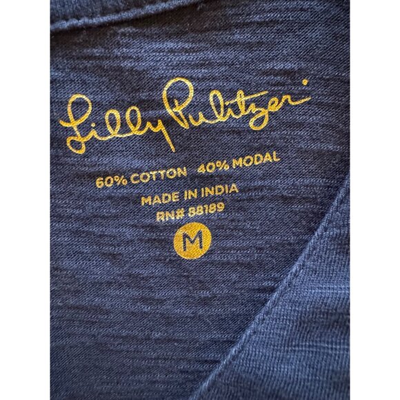 Lilly Pulitzer Dress Women Medium Navy Blue Knit Amberly Pintuck Tee Shirt Mini - Picture 9 of 9